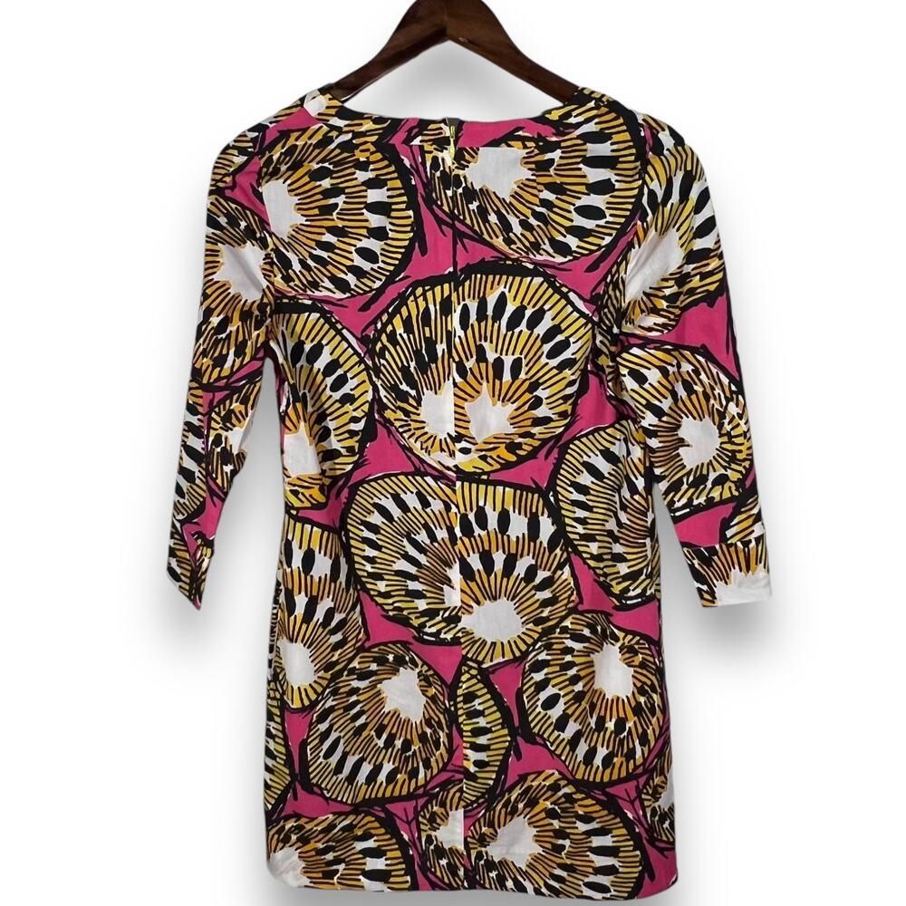 J Crew Tropical Print Shift Dress Pink Gold Cotton V Neck Resort Cruise XS 00 - Picture 3 of 11